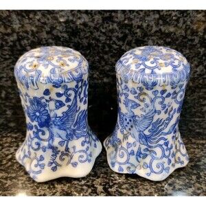 Vintage Phoenix Bird Flying Turkey Blue & White 2.5" Salt & Pepper Shakers Japan